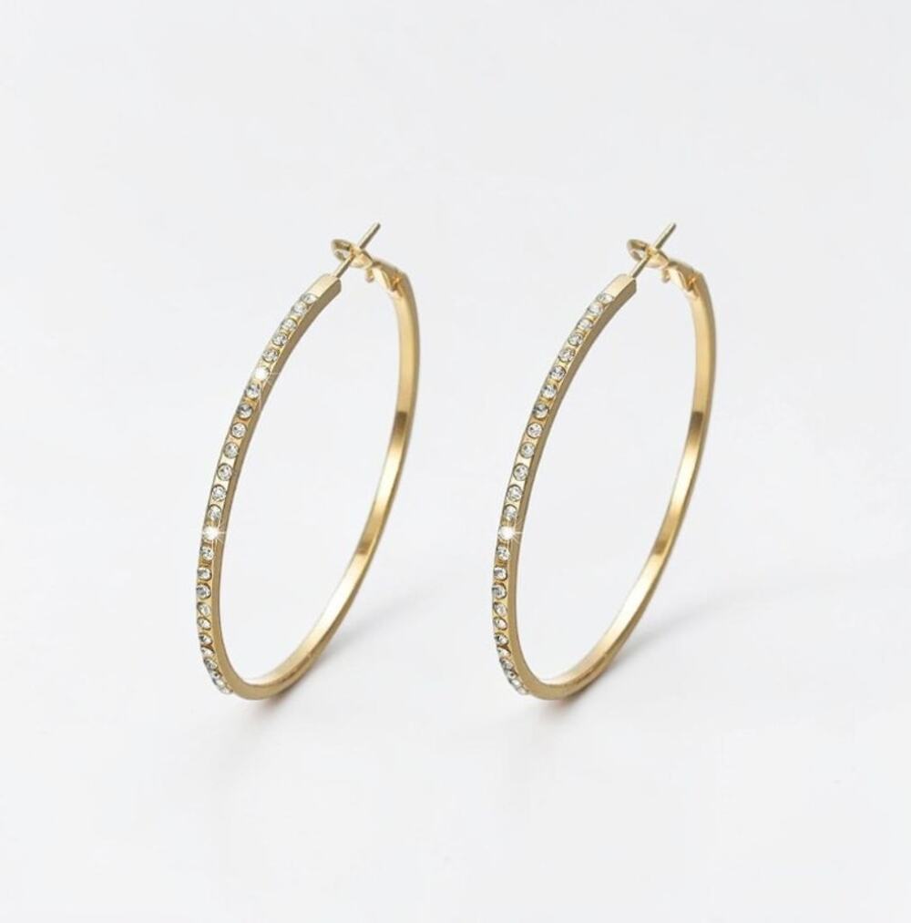 Gold Rhinestone Large Hoop Earrings